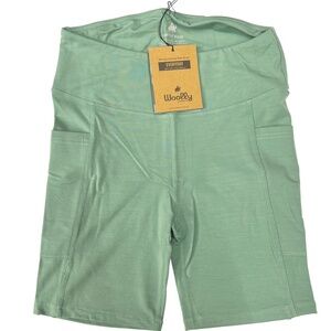 Woolly Women’s 95% Merino Wool Pocket Bike Shorts, Eucalyptus Green, Small